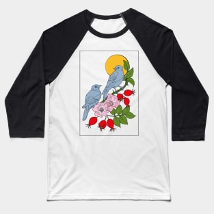 Birds on a branch of rosehip Baseball T-Shirt